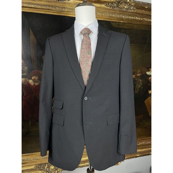 Jack Victor Select 40L NED CT 100% Wool‎ Gray Texture Check 2Btn Blazer Jacket